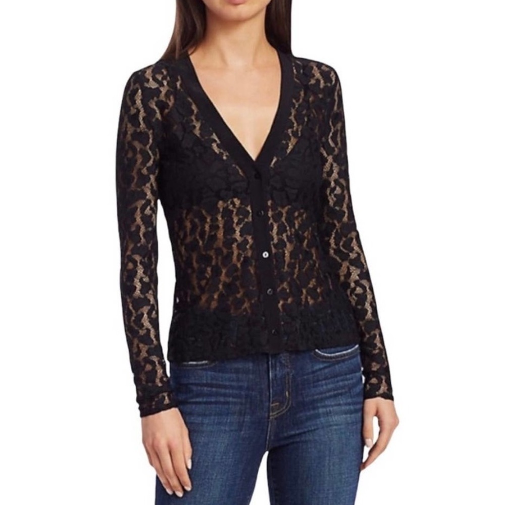 L’AGENCE Vita Long Sleeve sheer leopard print blouse size M